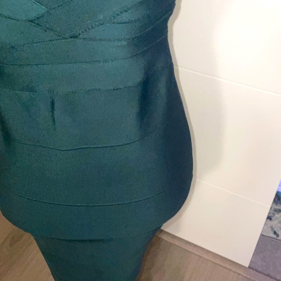 Bin 2C Wanna be Herve Leger Womens Cap Sleeve Bodycon Mini Dress Green Size XXS - Picture 7 of 9